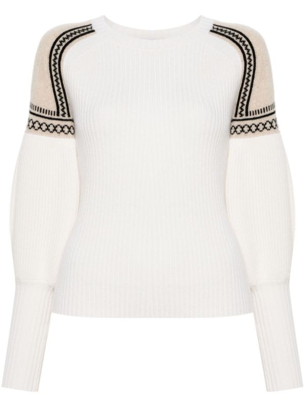 Max Mara Neutral Ribbed-Knit Jacquard Sweater | Browns Knitted Sweaters