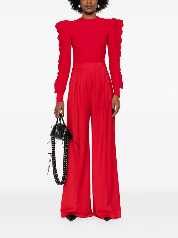 Max Mara Red Ruffled Crew-Neck Sweater | Browns Knitted Sweaters