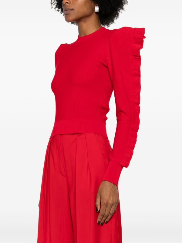 Max Mara Red Ruffled Crew-Neck Sweater | Browns Knitted Sweaters