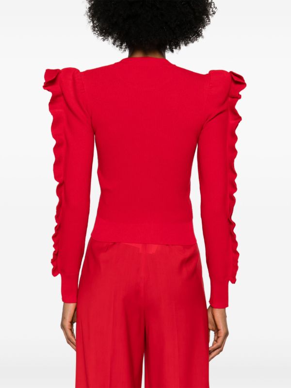Max Mara Red Ruffled Crew-Neck Sweater | Browns Knitted Sweaters