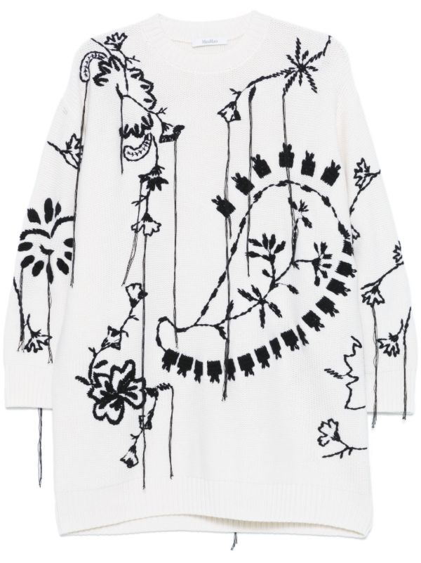 Max Mara White Floral-Embroidered Dress | Browns Sweater Dresses