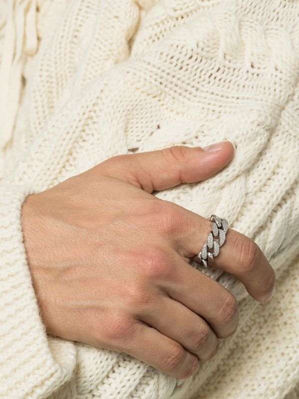 Metallic SHAY 18K White Gold Pavé Diamond Link Ring| Browns Rings