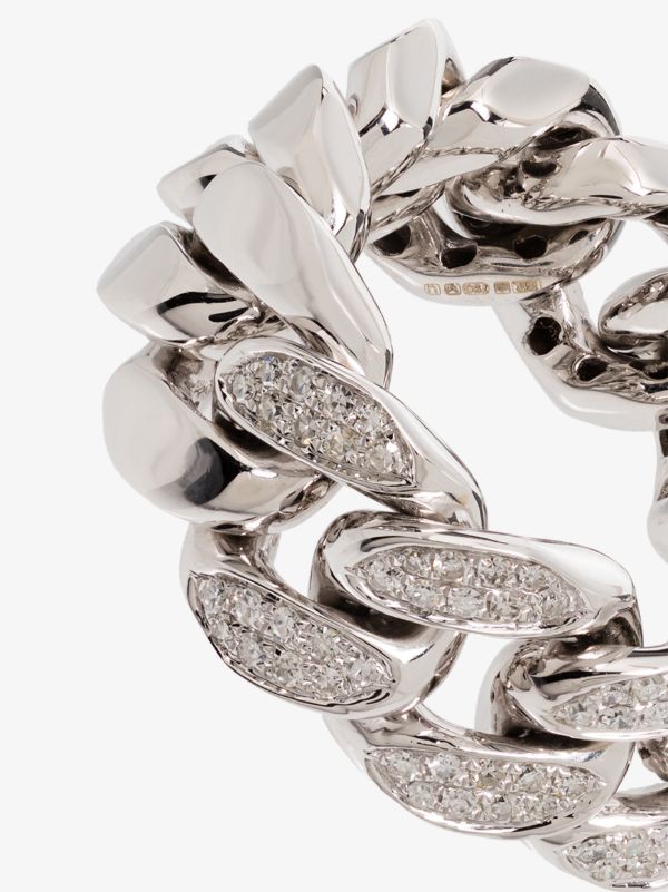 Metallic SHAY 18K White Gold Pavé Diamond Link Ring| Browns Rings