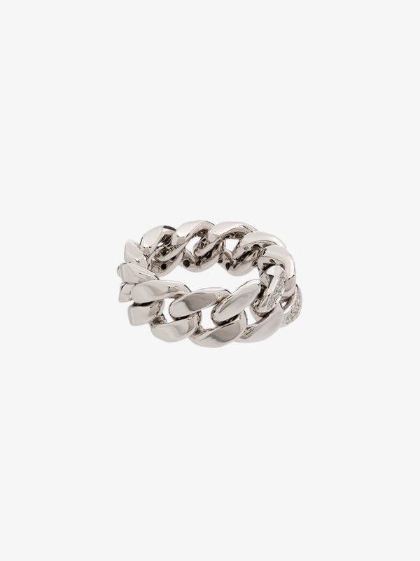 Metallic SHAY 18K White Gold Pavé Diamond Link Ring| Browns Rings