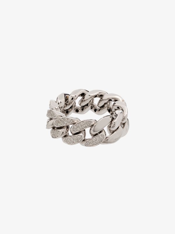 Metallic SHAY 18K white gold pavé diamond link ring| Browns Rings