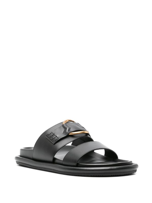 Moncler Black Bell Leather Sandals | Browns Sandals