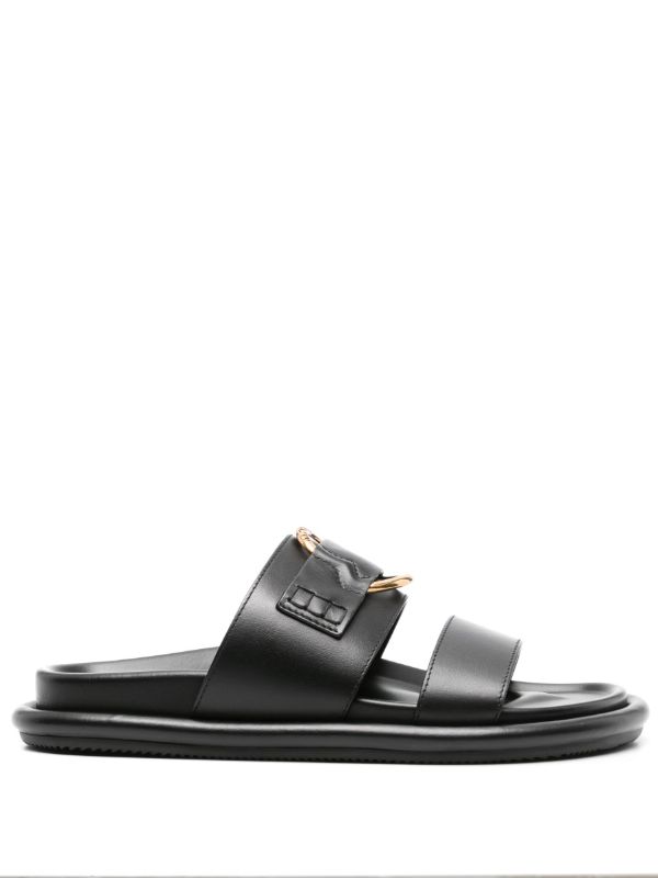 Moncler Black Bell Leather Sandals | Browns Sandals