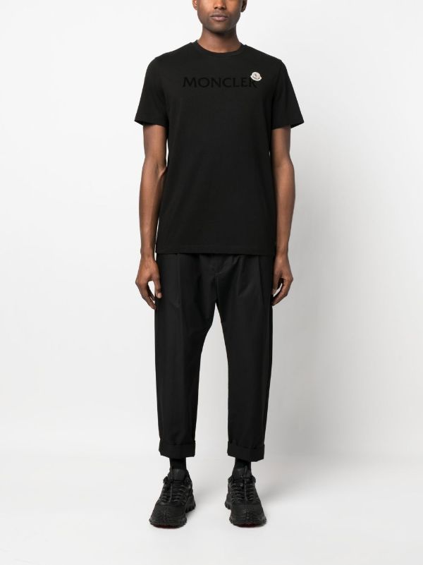 Moncler Black Flocked Cotton Logo T-shirt | Browns T-Shirts