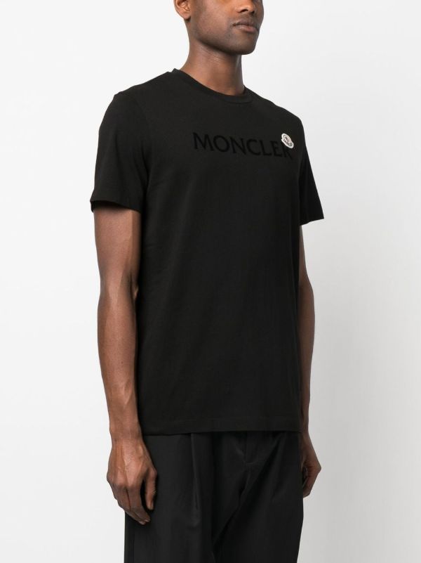 Moncler Black Flocked Cotton Logo T-shirt | Browns T-Shirts