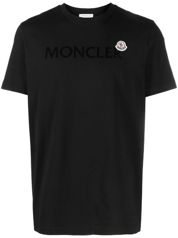 Moncler Black flocked cotton logo T-shirt | Browns T-Shirts
