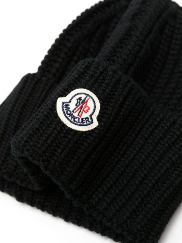 Moncler Black Logo-Patch Wool Beanie | Browns Hats