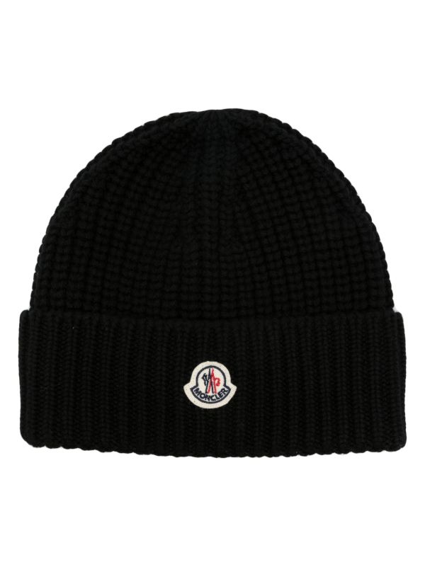 Moncler Black Logo-Patch Wool Beanie | Browns Hats