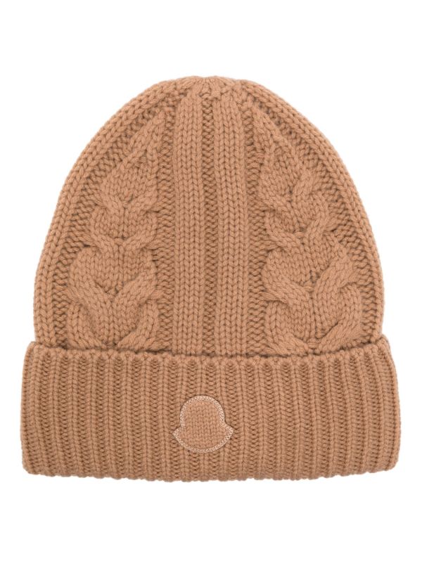 Moncler Brown Cable-Knit Cashmere Beanie | Browns Hats