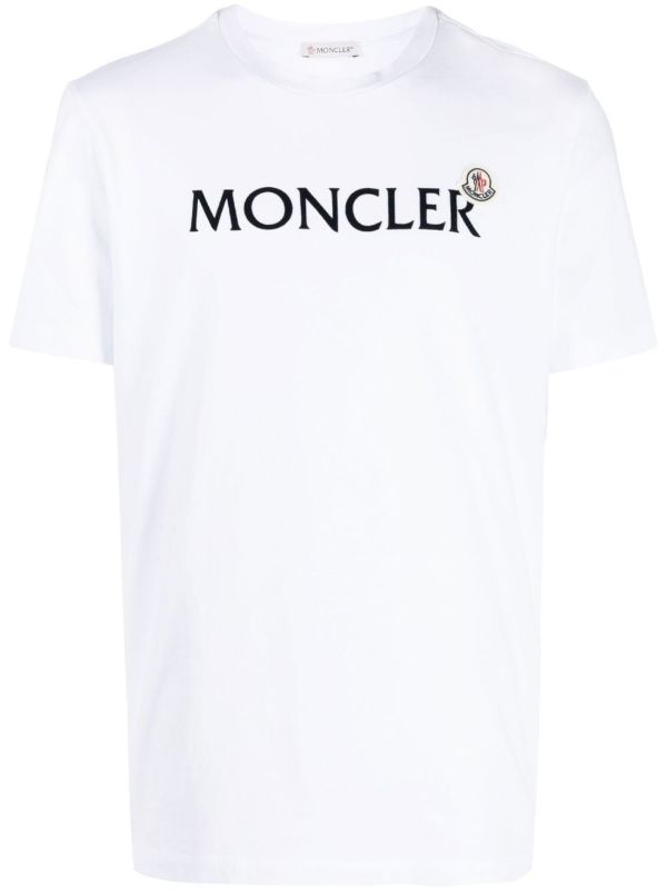 Moncler White flocked cotton logo T-shirt | Browns T-Shirts