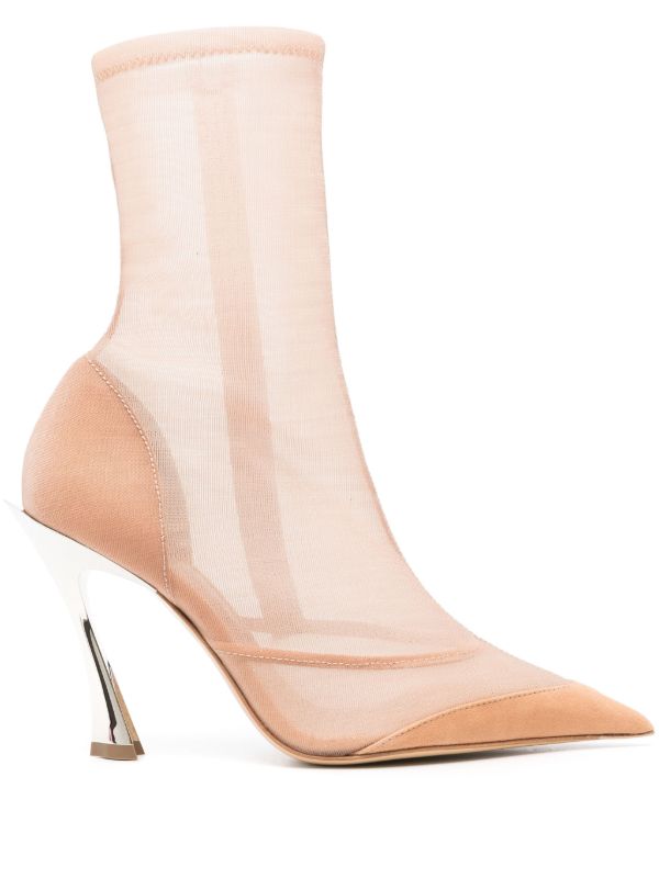 Mugler Beige Sheer Panelled Suede Boots | Browns Boots