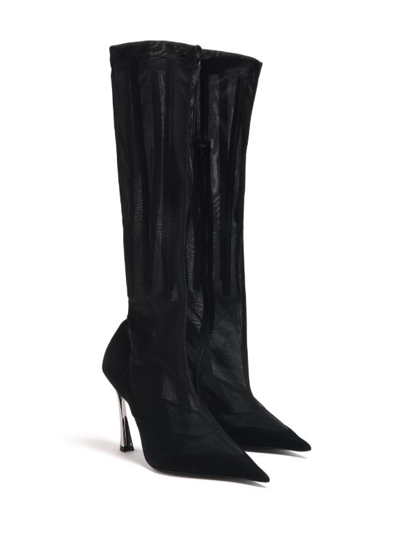 Mugler Black Fang 95 Mesh Knee-High Boots | Browns Boots