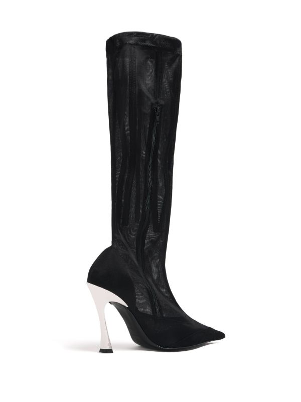 Mugler Black Fang 95 Mesh Knee-High Boots | Browns Boots