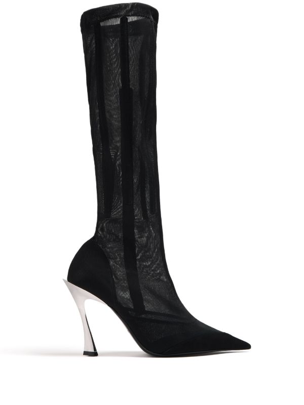 Mugler Black Fang 95 Mesh Knee-High Boots | Browns Boots