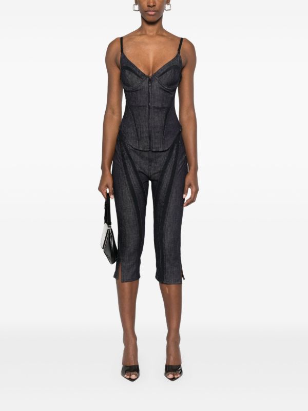 Mugler Black Mesh-Panelled Capri Jeans | Browns Cropped Jeans