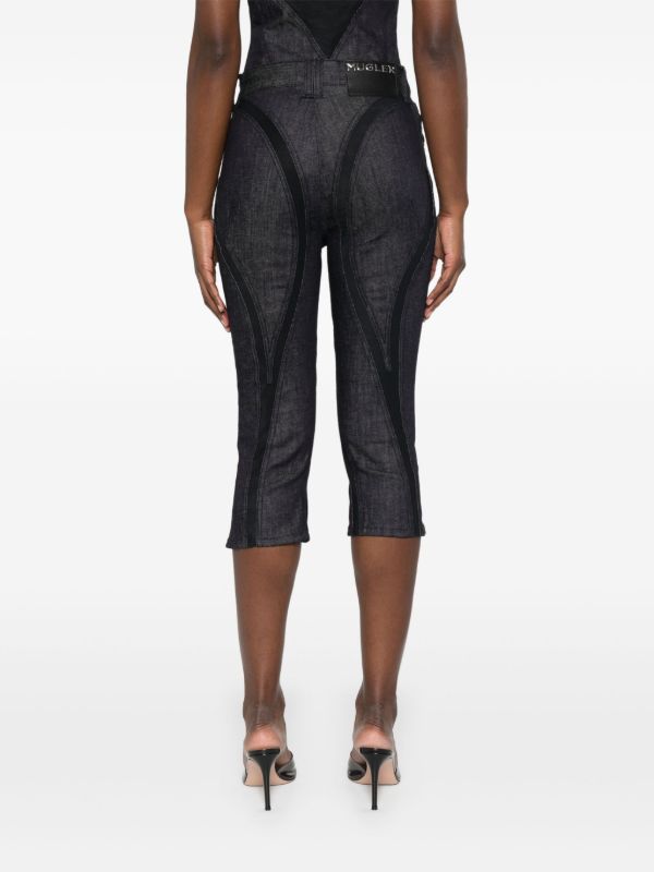 Mugler Black Mesh-Panelled Capri Jeans | Browns Cropped Jeans