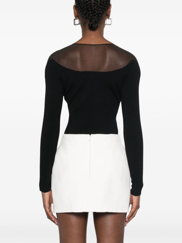 Mugler Black Sheer-Panelled Bodysuit | Browns T-Shirts & Jersey Shirts