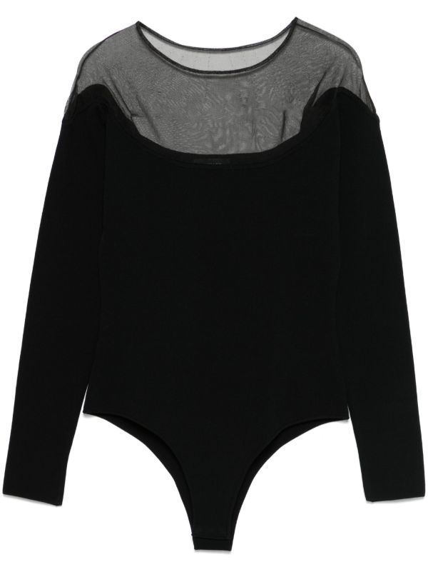 Mugler Black Sheer-Panelled Bodysuit | Browns T-Shirts & Jersey Shirts