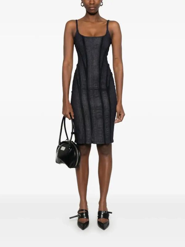 Mugler Mesh-Detailing Denim Midi Dress | Browns Cocktail & Party Dresses