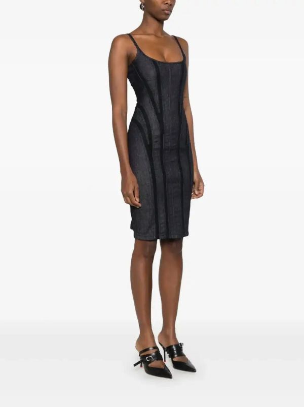 Mugler Mesh-Detailing Denim Midi Dress | Browns Cocktail & Party Dresses