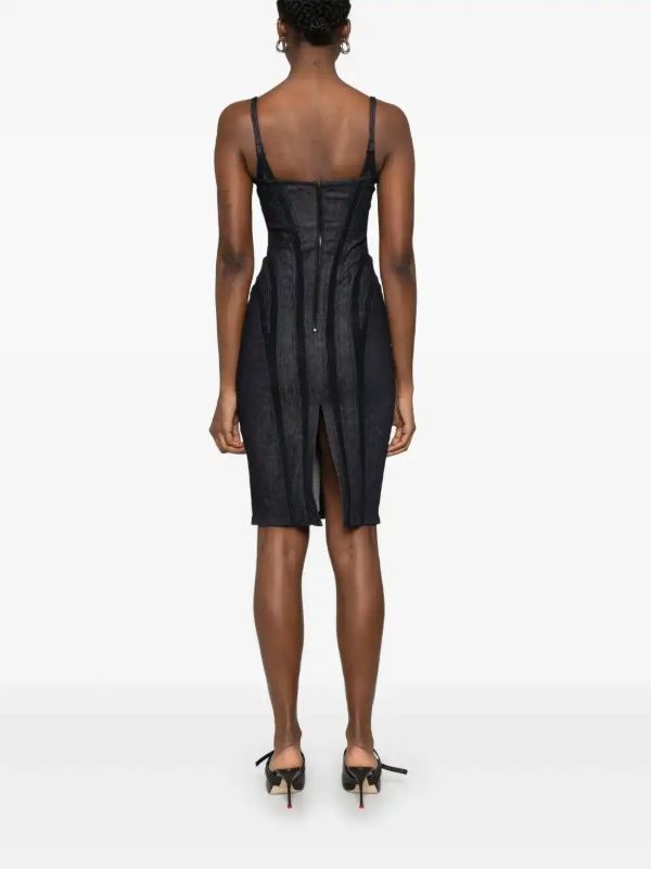 Mugler Mesh-Detailing Denim Midi Dress | Browns Cocktail & Party Dresses