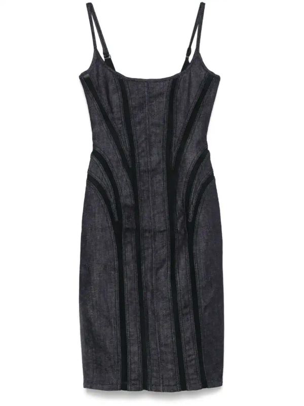 Mugler Mesh-Detailing Denim Midi Dress | Browns Cocktail & Party Dresses