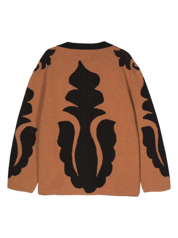 Nanushka Black And Camel Brown Jacquard Knitted Cardigan | Browns Cardigans
