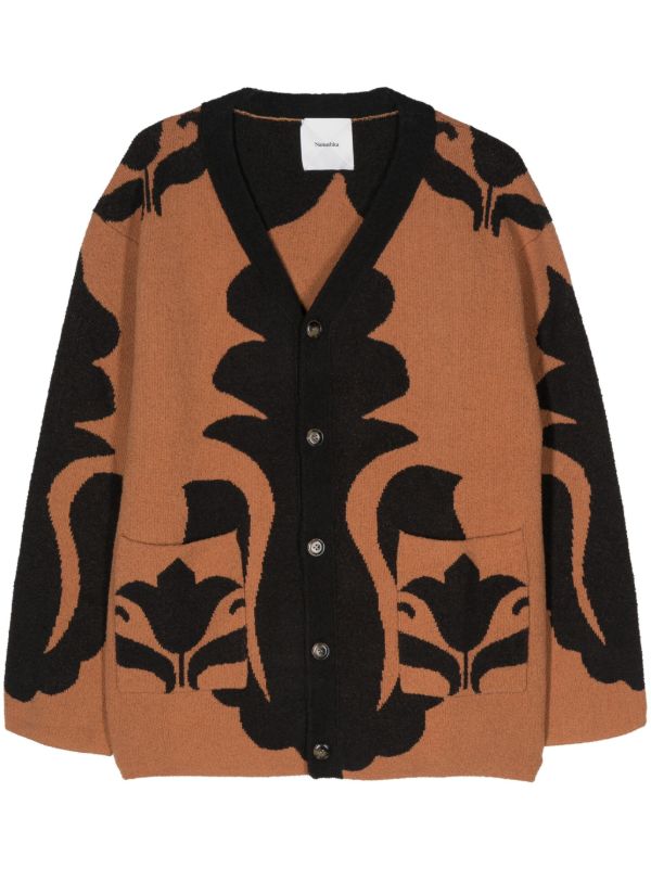 Nanushka Black And Camel Brown Jacquard Knitted Cardigan | Browns Cardigans