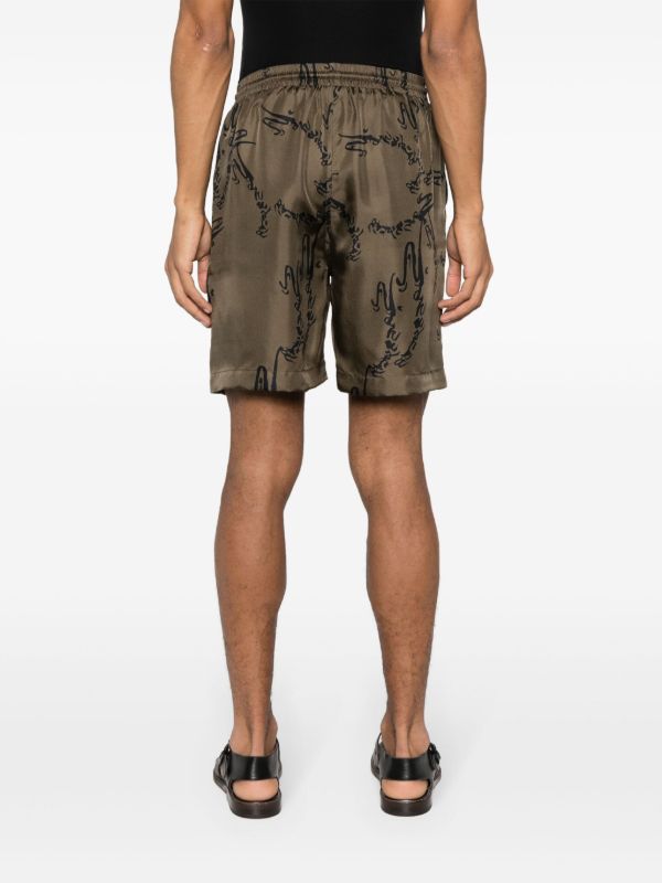 Nanushka Green Abstract-Print Silk Shorts | Browns Track & Running Shorts