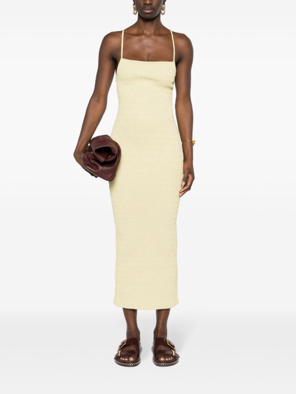 Nanushka Yellow Barra Smocked Midi Dress | Browns Cocktail & Party Dresses