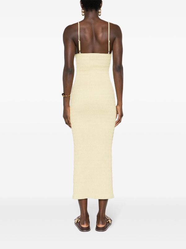 Nanushka Yellow Barra Smocked Midi Dress | Browns Cocktail & Party Dresses