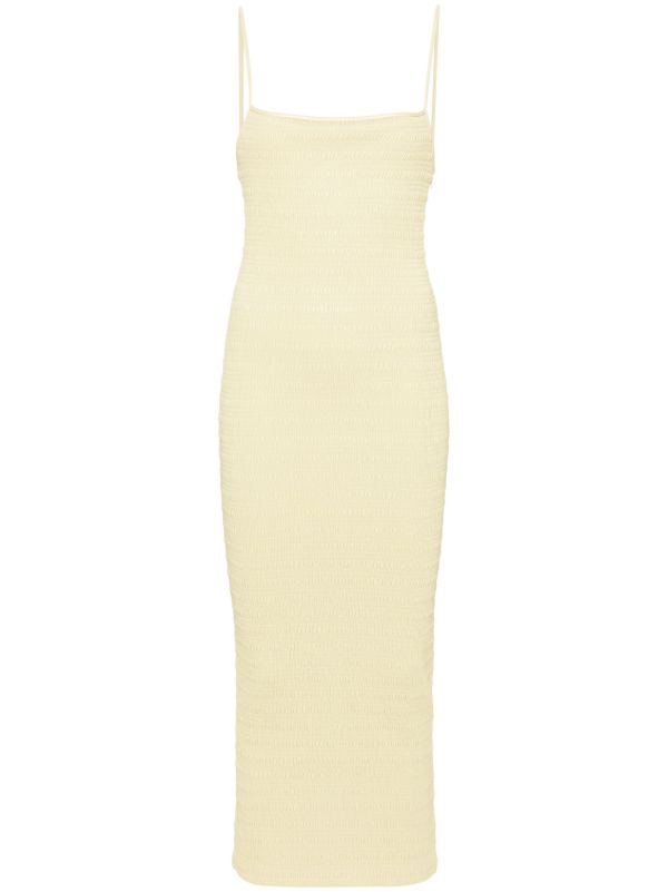 Nanushka Yellow Barra Smocked Midi Dress | Browns Cocktail & Party Dresses