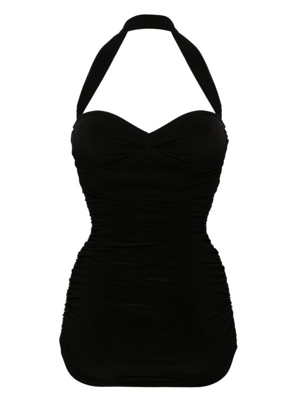 Norma Kamali Black Bouclé Effect Halterneck Swimsuit | Browns One-Pieces