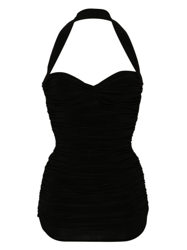Norma Kamali Black Bouclé Effect Halterneck Swimsuit | Browns One-Pieces
