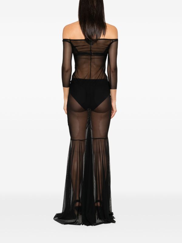 Norma Kamali Black Off-Shoulder Shirred Gown | Browns Evening Dresses