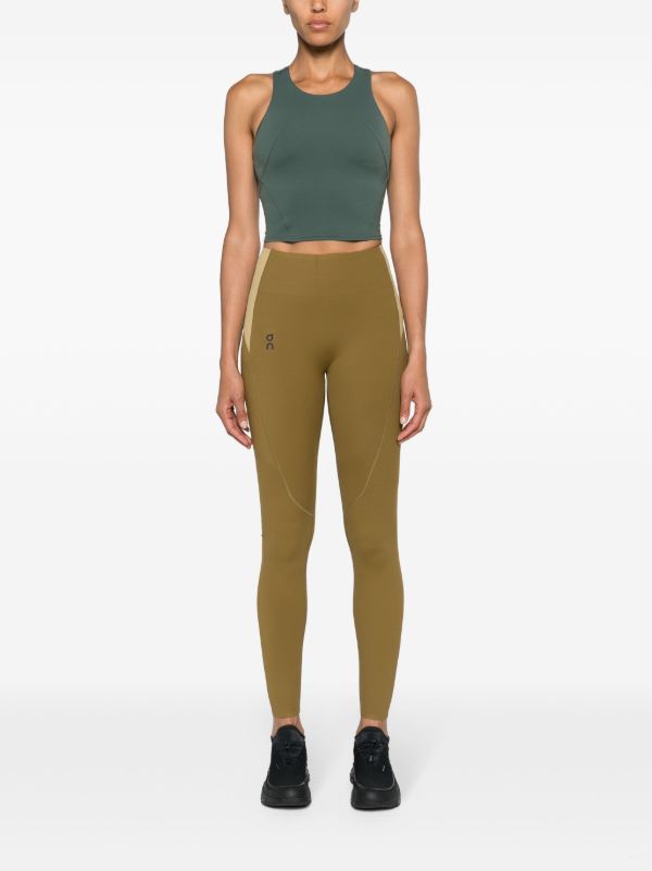 On Running Green Logo Print Panelled Performance Leggings | Browns Performance Leggings