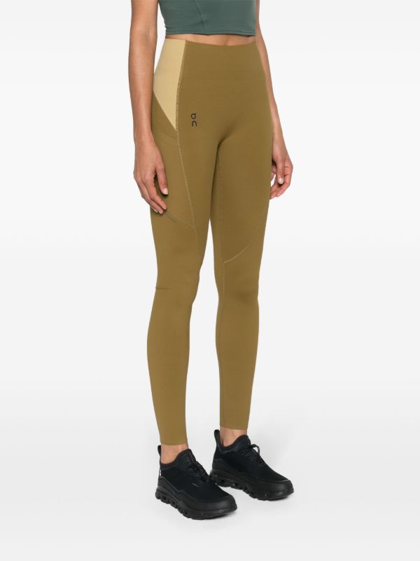 On Running Green Logo Print Panelled Performance Leggings | Browns Performance Leggings
