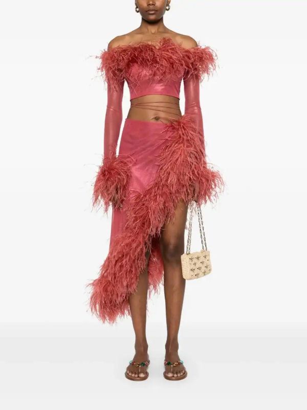 Oséree Feather-trim Cropped Top | Browns Blouses