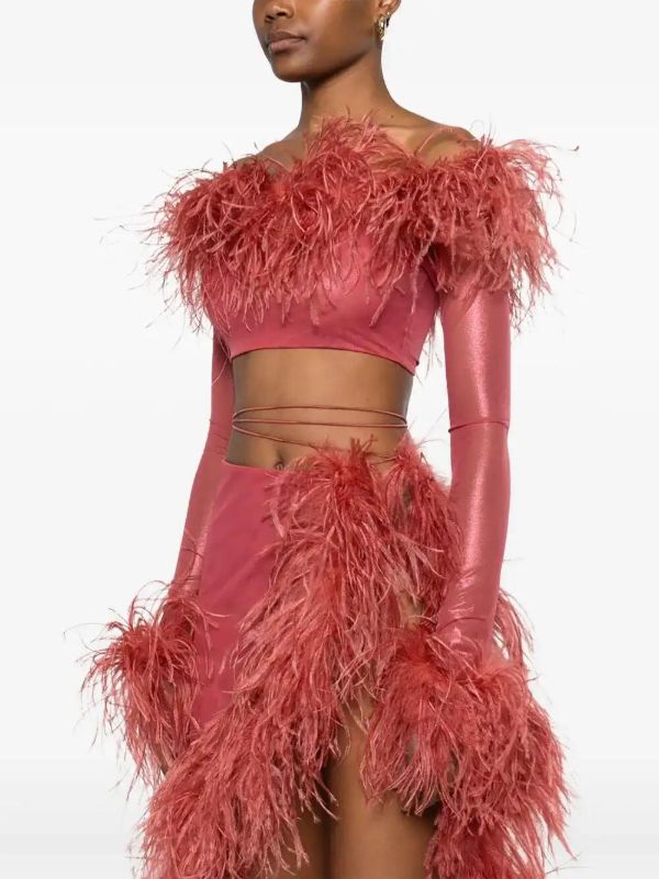 Oséree Feather-trim Cropped Top | Browns Blouses