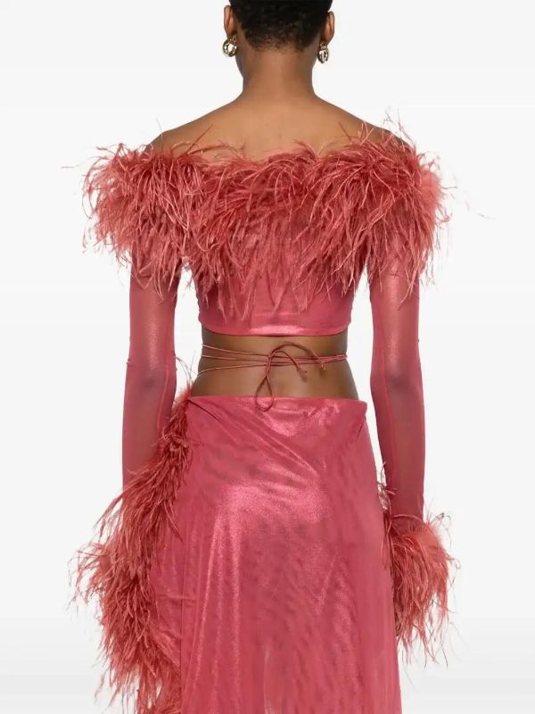 Oséree Feather-trim Cropped Top | Browns Blouses