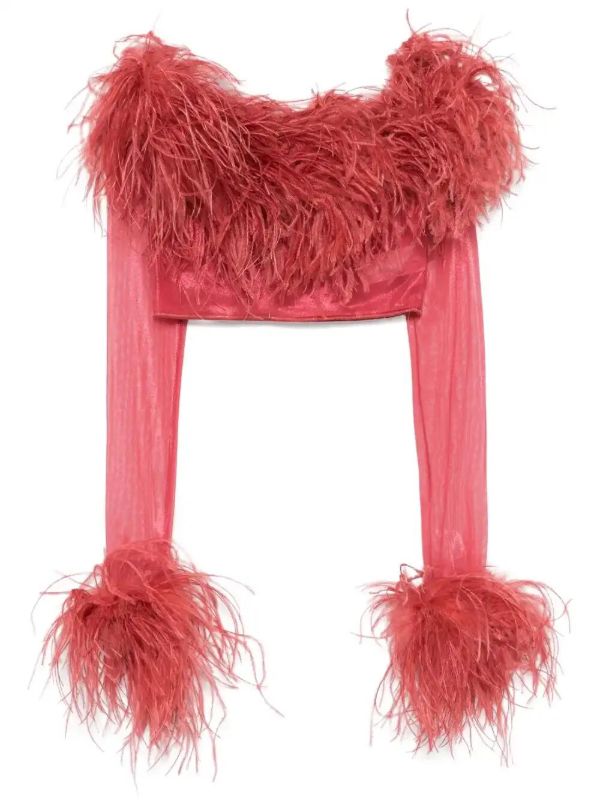 Oséree Feather-trim Cropped Top | Browns Blouses