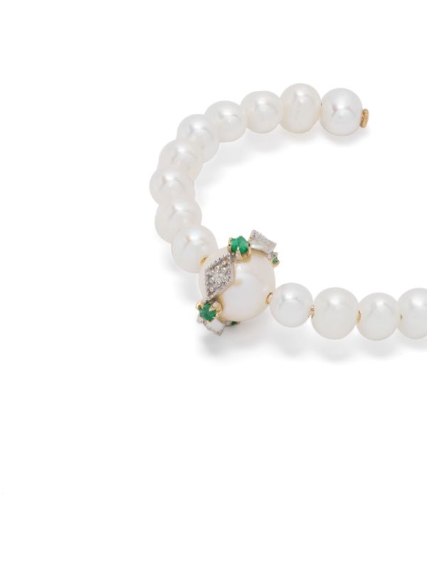 Pascale Monvoisin 9K Yellow Gold Chelsea N°1 Pearl And Diamond Hoop Earring | Browns Fine Earrings