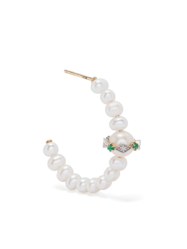 Pascale Monvoisin 9K Yellow Gold Chelsea N°1 pearl and diamond hoop earring | Browns Fine Earrings