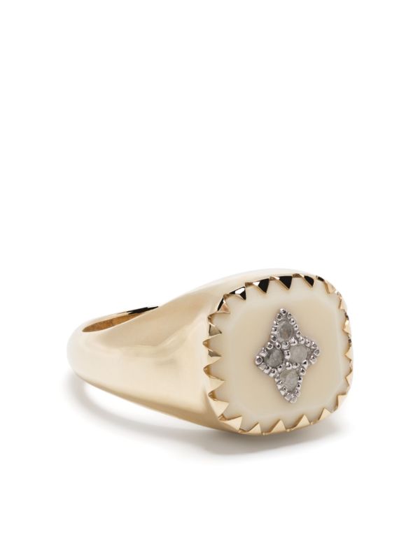 Pascale Monvoisin 9kt Yellow Gold Pierrot Bakelite Diamond Signet Ring | Browns Fine Rings