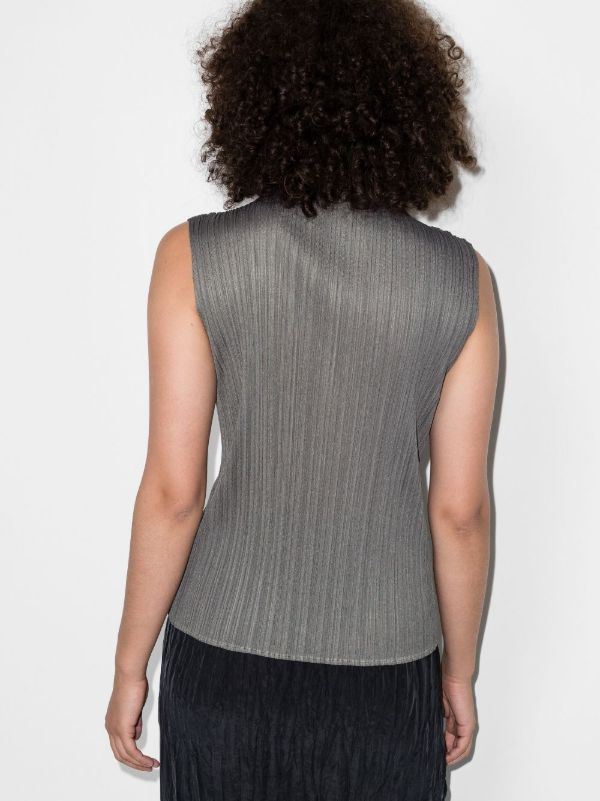 Pleats Please Issey Miyake Grey Basics High Neck Plissé Top | Browns Vests & Tank Tops