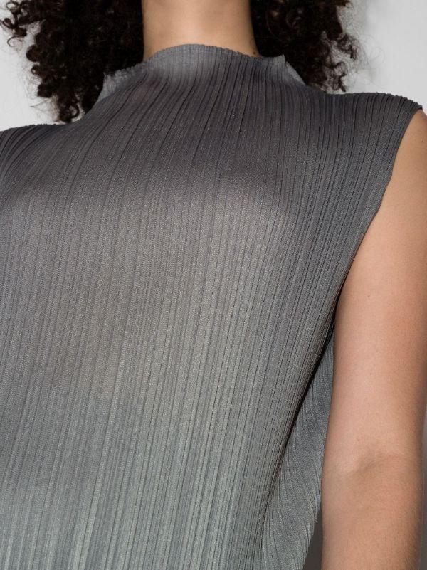 Pleats Please Issey Miyake Grey Basics High Neck Plissé Top | Browns Vests & Tank Tops